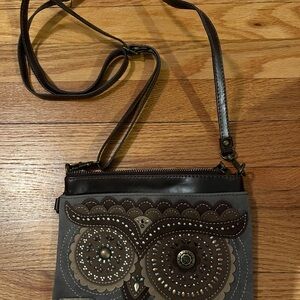 Chala Gray and Brown Owl Shoulder Bag